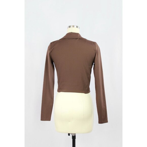 Aritzia BABATON Contour Brown Jersey Polo Long Sleeve Waist T-Shirt, Size M - Picture 3 of 13